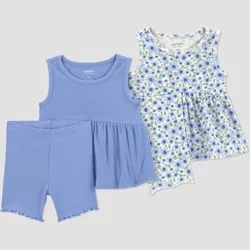 Carter's Just One You® Baby Girls' 4pc Floral Peplum Tank Top and Capri Pants Set - Blue 18M