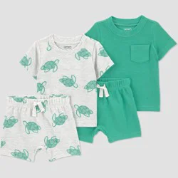 Carter's Just One You® Baby Boys' 4pc Turtle T-Shirt and Shorts Set - Green 12M