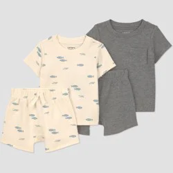 Carter's Just One You® Baby Boys' 4pc Fish T-Shirt and Shorts Set - Gray 12M