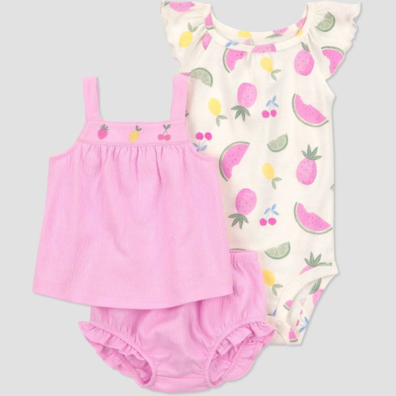 slide 1 of 4, Carter's Just One You® Baby Girls' 3pc Multi Fruit Tank Top with Bodysuit and Bloomer Set - Pink 12M, 3 ct
