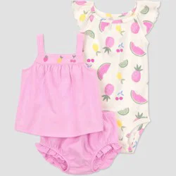 Carter's Just One You® Baby Girls' 3pc Multi Fruit Tank Top with Bodysuit and Bloomer Set - Pink 12M