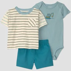 Carter's Just One You® Baby Boys' 3pc Construction T-Shirt with Bodysuit and Shorts Set - Blue 12M