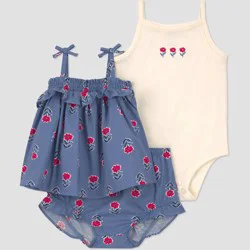 Carter's Just One You® Baby Girls' 3pc Floral Tank Top with Bodysuit and Bloomer Set - Blue/Ivory/Red 12M
