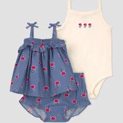 Carter's Just One You® Baby Girls' 3pc Floral Tank Top with Bodysuit and Bloomer Set - Blue/Ivory/Red 12M