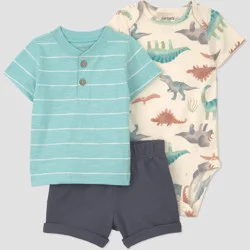 Carter's Just One You® Baby Boys' 3pc Multi Dinosaur T-Shirt with Bodysuit and Shorts Set - Blue/Ivory/Dark Gray 6M
