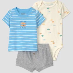 Carter's Just One You® Baby Boys' 3pc Goldfish T-Shirt with Bodysuit and Shorts Set - White/Blue Newborn