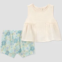Carter's Just One You® Baby Girls' 2pc Floral Tank Top and Shorts Set - Blue/Ivory Newborn