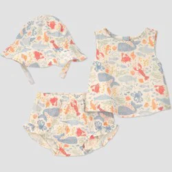 Carter's Just One You® Baby Girls' 3pc Sea Animals Tank Top with Bloomer and Hat Set - Ivory Newborn