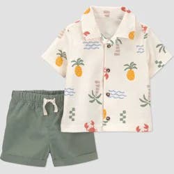 Carter's Just One You® Baby Boys' 2pc Tropical Button-Down T-Shirt and Shorts Set - Green/Ivory 9M