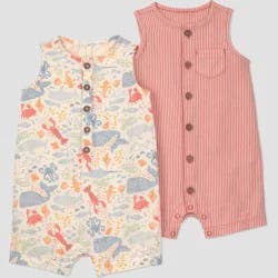 Carter's Just One You® Baby Boys' 2pk Sea Animals Romper Set - Ivory/Orange Newborn