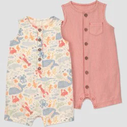 Carter's Just One You® Baby Boys' 2pk Sea Animals Romper Set - Ivory/Orange 9M