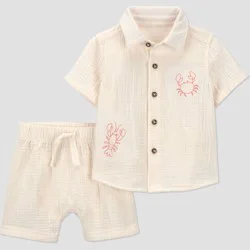 Carter's Just One You® Baby Boys' 2pc Crab Button-Down T-Shirt and Shorts Set - Ivory/Orange 9M