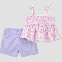 Carter's Just One You® Baby Girls' 2pc Floral T-Shirt and Shorts Set - Purple Newborn