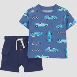 Carter's Just One You® Baby Boys' 2pc Race Car T-Shirt and Shorts Set - Navy Blue/Blue 18M
