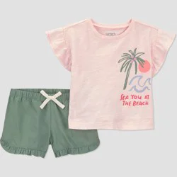 Carter's Just One You® Baby Girls' 2pc T-Shirt and Shorts Set - Pink/Green 3M