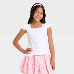 Girls' Flutter Short Sleeve Knit T-Shirt - Cat & Jack™ White XS