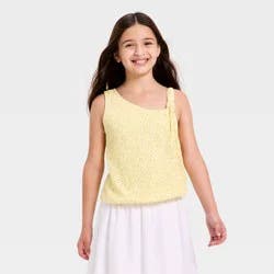 Girls' Knotted Strap Asymmetrical Floral Top - Cat & Jack™ Pale Yellow L