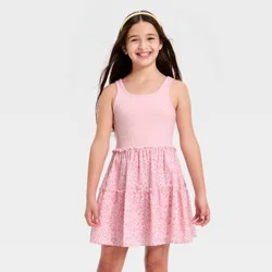 Girls' Floral Tiered Dress - Cat & Jack™ Light Pink S