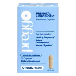 O Positiv PREGGO Prenatal + Probiotic Multivitamin Capsules to Support Baby's Brain + Bone Health & Healthy Fetal Development - 60ct