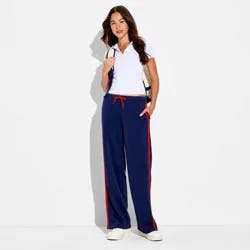 Zoe+Liv Women's Side Striped Fleece Graphic Sweatpants - Navy Blue M