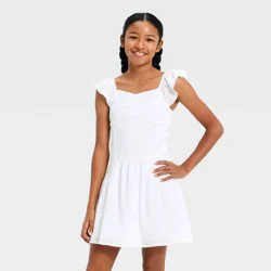 Girls' Flutter Sleeve Drop Waist Dress - art class™ White S