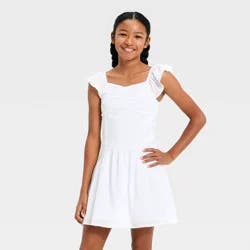 Girls' Flutter Sleeve Drop Waist Dress - art class™ White XL