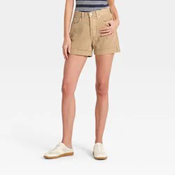 Women's Mid-Rise 90s Baggy Cuff Denim Shorts - Universal Thread™ Khaki 16