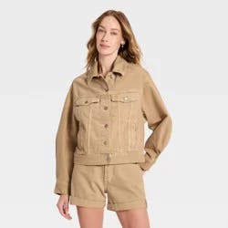 Women's Relaxed Denim Trucker Jacket - Universal Thread™ Khaki L