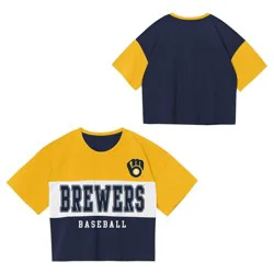 MLB Milwaukee Brewers Youth Girls' Colorblock T-Shirt - XL