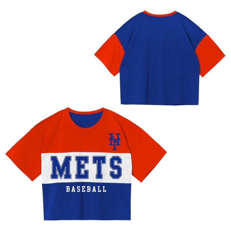 slide 1 of 3, MLB New York Mets Youth Girls' Colorblock T-Shirt - XL, 1 ct