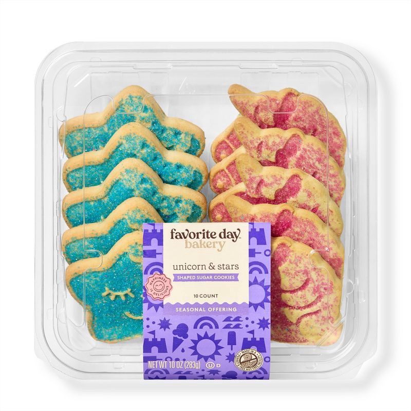 slide 1 of 4, Summer Unicorn & Stars Shaped Sugar Cookies - 10oz/10ct - Favorite Day™, 10 ct; 10 oz