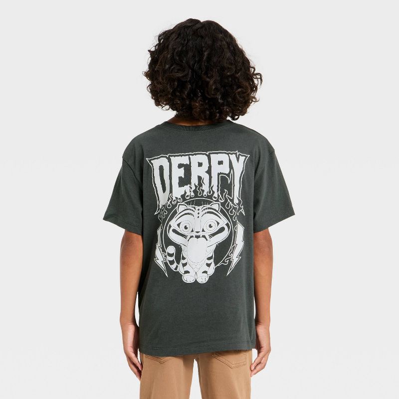 slide 1 of 4, Boys' KPOP Demon Hunters Derpy Oversized T-Shirt - Charcoal Gray S, 1 ct