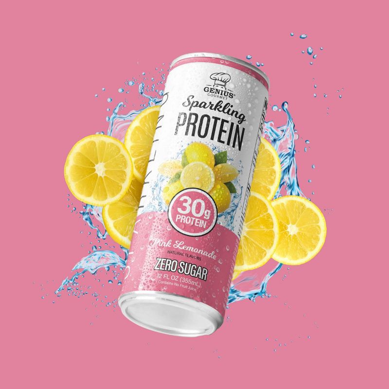 slide 2 of 6, Genius Gourmet Pink Lemonade Sparkling Clear 30g Protein Shakes - 12 fl oz, 30 gram, 12 fl oz