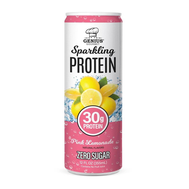 slide 4 of 6, Genius Gourmet Pink Lemonade Sparkling Clear 30g Protein Shakes - 12 fl oz, 30 gram, 12 fl oz