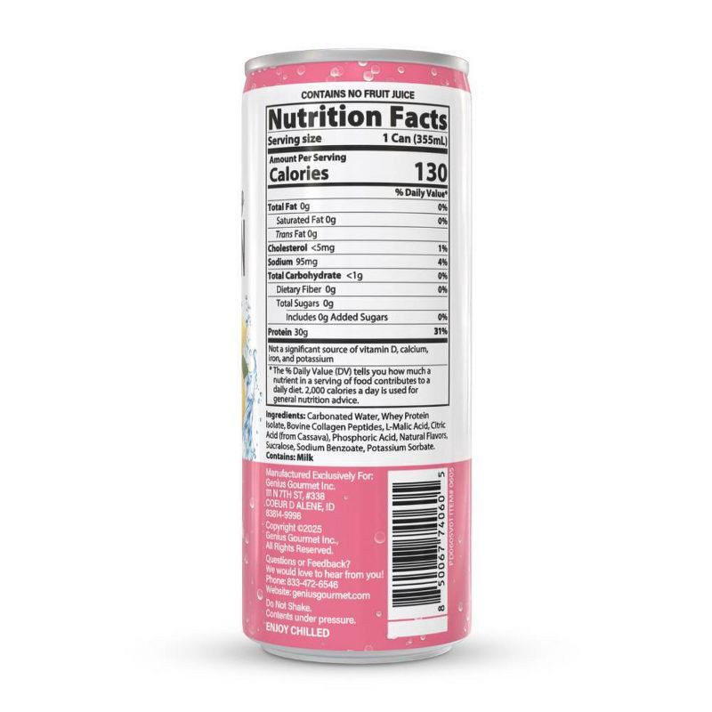 slide 5 of 6, Genius Gourmet Pink Lemonade Sparkling Clear 30g Protein Shakes - 12 fl oz, 30 gram, 12 fl oz