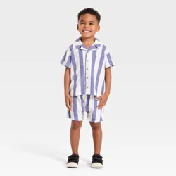 Grayson Mini Toddler Boys' Cabana Striped Matching T-Shirt and Shorts Set - Blue 12M