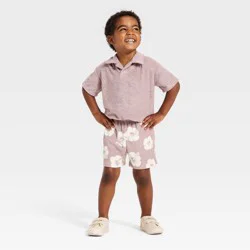 Grayson Mini Toddler Boys' Hibiscus Matching T-Shirt and Pull-On Shorts Set - Brown 3T