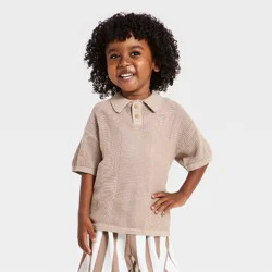 Grayson Mini Toddler Boys' Knit Sweater Polo Shirt - Beige 2T