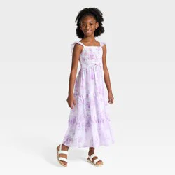 Girls' Chiffon Floral Printed Maxi A-Line Dress - Cat & Jack™ Lilac Purple S