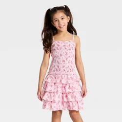 Girls' Smocked Drop Waist Floral Printed Dress - Cat & Jack™ Pink L