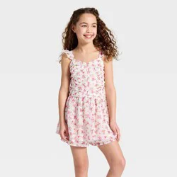 Girls' Chiffon Floral Printed Romper - Cat & Jack™ Pink XS