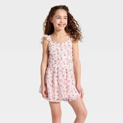 Girls' Chiffon Floral Printed Romper - Cat & Jack™ Pink M