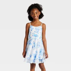 Girls' Chiffon Floral Printed A-Line Dress - Cat & Jack™ Blue XS