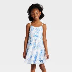 Girls' Chiffon Floral Printed A-Line Dress - Cat & Jack™ Blue XS