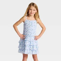 Girls' Smocked Drop Waist Floral Printed Dress - Cat & Jack™ Blue XS