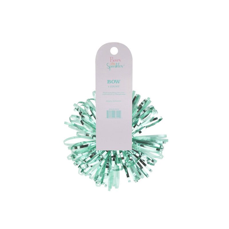 slide 3 of 3, Bows And Sparkles 5" Tinsel Pom Gift Bow Green, 1 ct