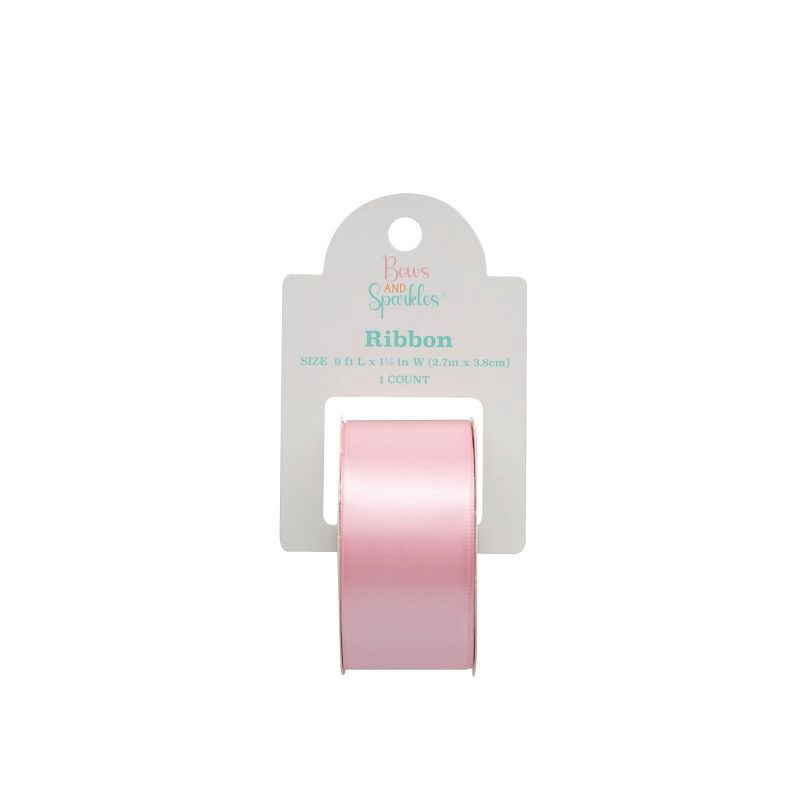 slide 3 of 3, Bows And Sparkles 1.5"x9' Satin Gift Ribbon Light Pink, 1 ct