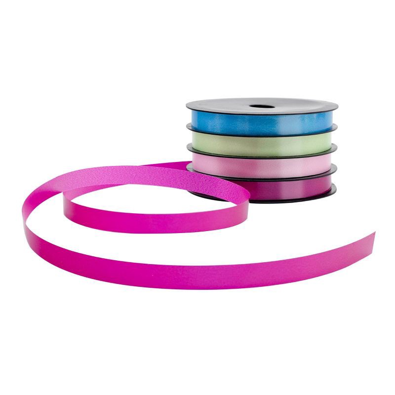 slide 2 of 3, Bows And Sparkles .4"x72' 4ct End Channel Curl Gift Ribbon Blue/Green/Pink, 4 ct