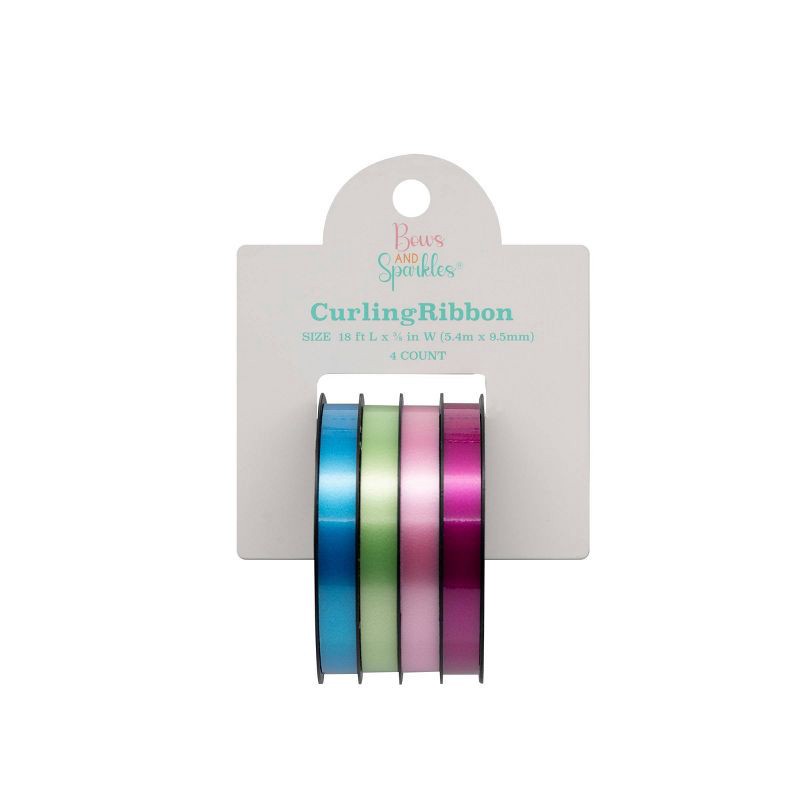 slide 3 of 3, Bows And Sparkles .4"x72' 4ct End Channel Curl Gift Ribbon Blue/Green/Pink, 4 ct