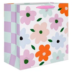 American Greetings Jumbo Mother's Day Gift Bag, Floral and Checkered 15"x15" Designed by Spaghetti and Meatballs